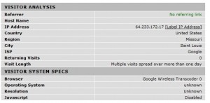 Google Transcoder found in website statistics